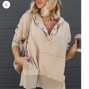 Cream Hooded button up pullover
